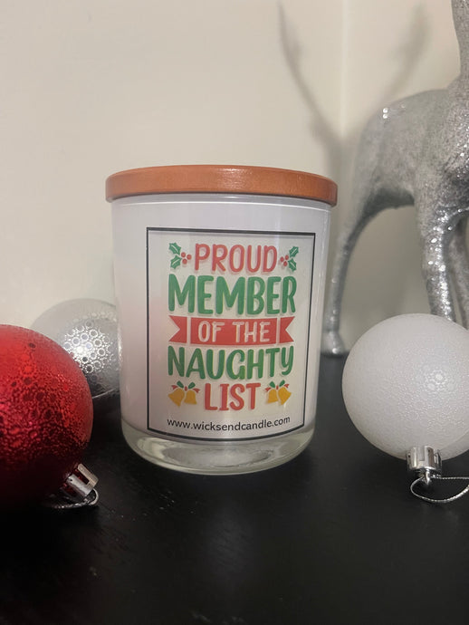 ‘Proud Member Of The Naughty List” Christmas Elegance Candle